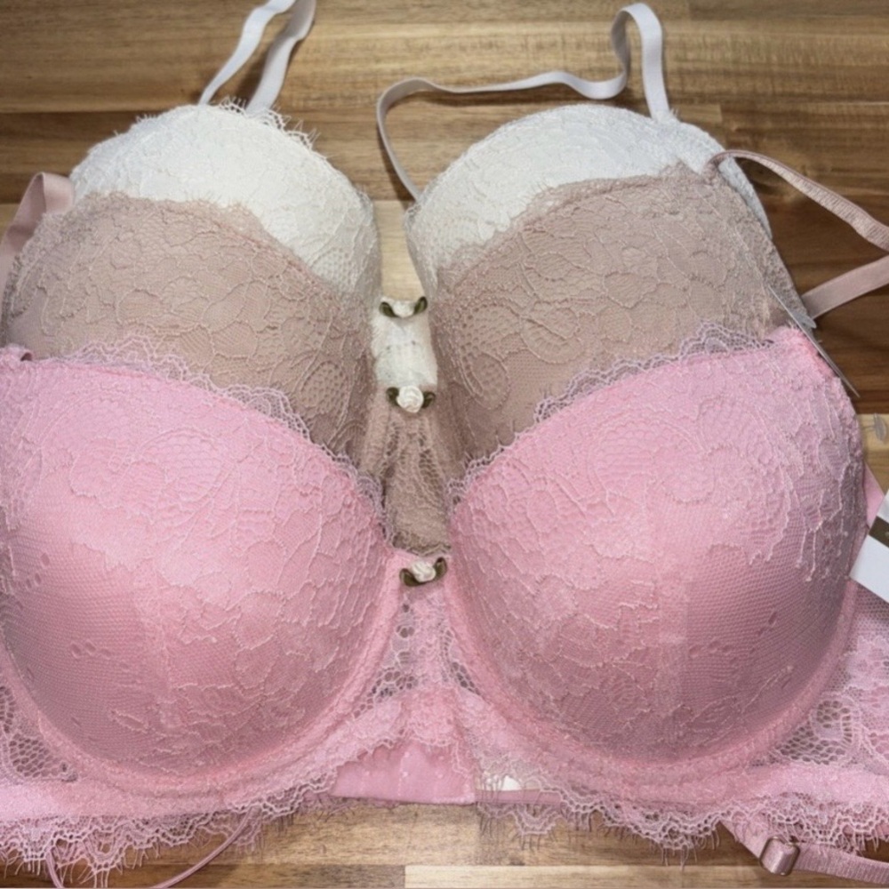Elegant Lace Bra Set - Pink, Cream & Tan
